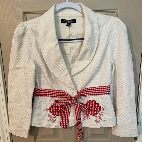 Betsey Johnson off white blazer with red gingham trim. Y2K - Picture 4 of 14